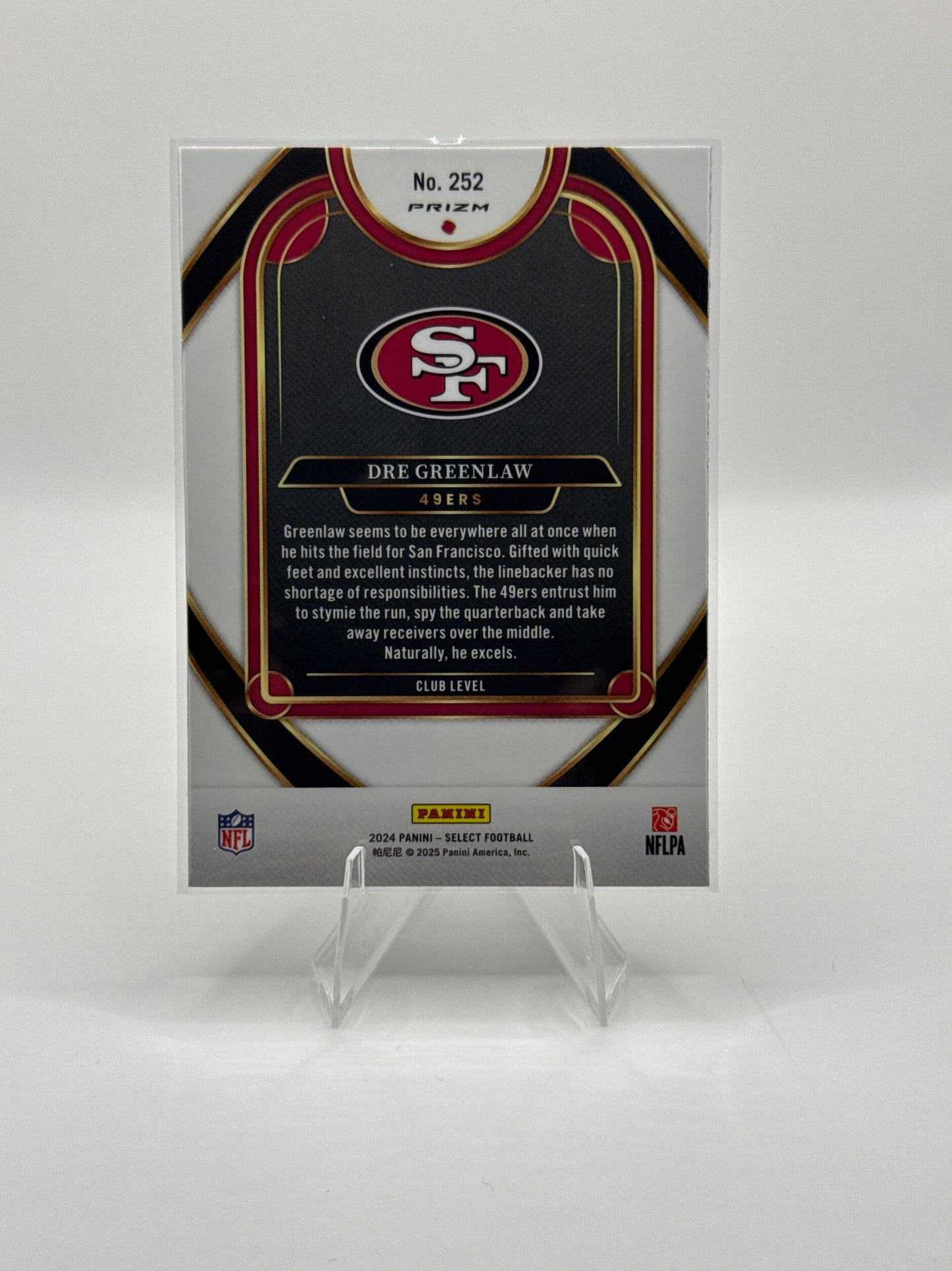 Dre Greenlaw #252 Zebra Club Level 2024 Panini - Select Football