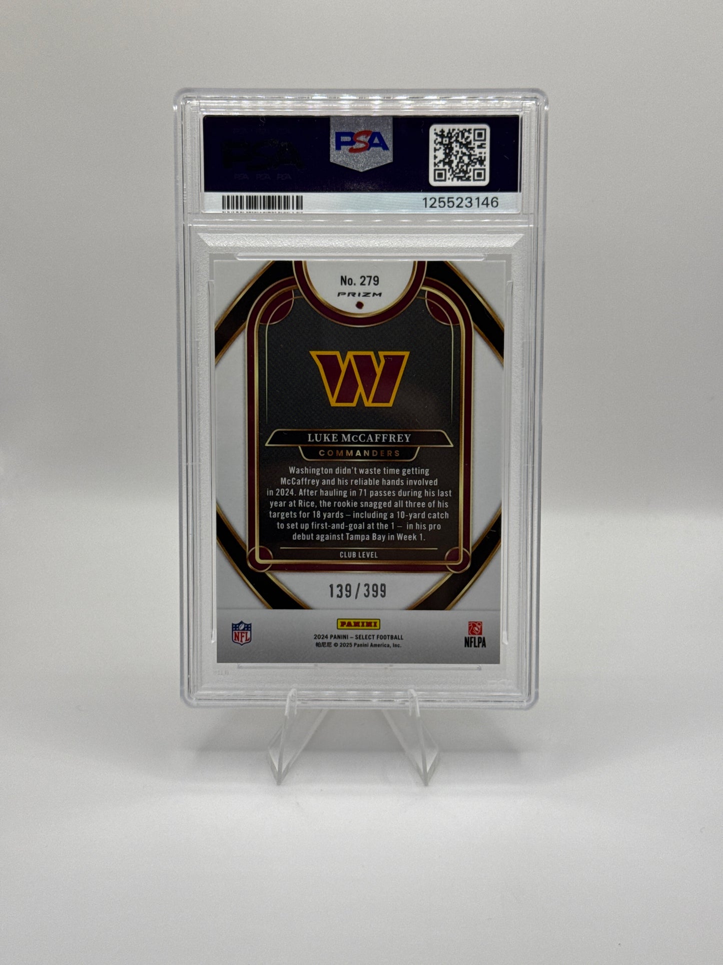 Luke McCaffrey (Rookie) #279 Orange Shock 139/399 - PSA 10 POP 1