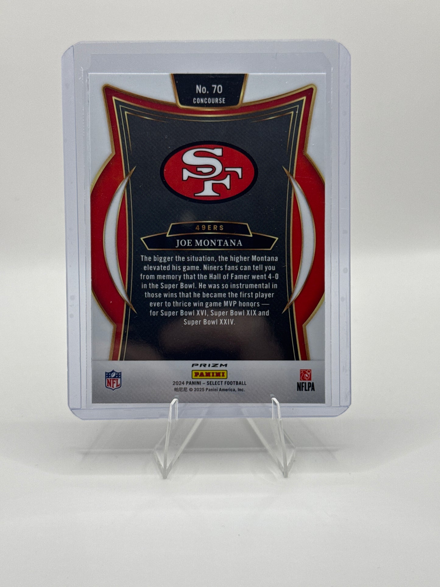 Joe Montana #70 Red Blue Prizm Shock Concourse Level 2024 Panini - Select Football