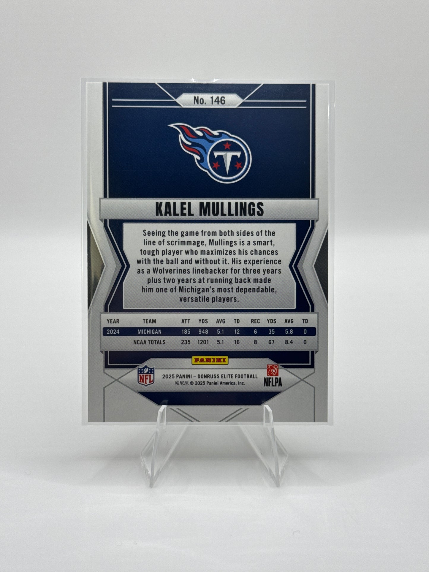 Kalel Mullings (Rookie) #146 332/999 2025 Panini - Elite Football