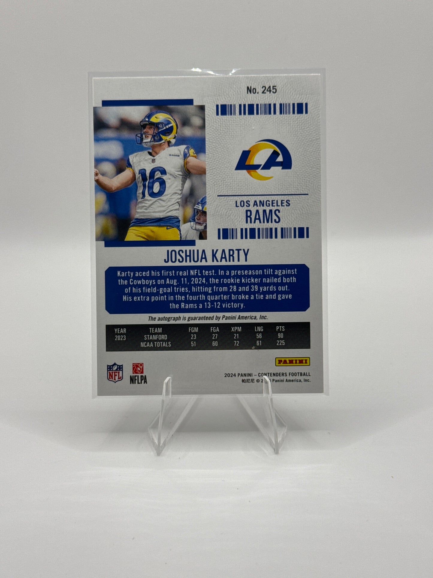 Joshua Karty (Rookie) #245 Green Rookie Ticket Autograph 2024 Panini - Contenders