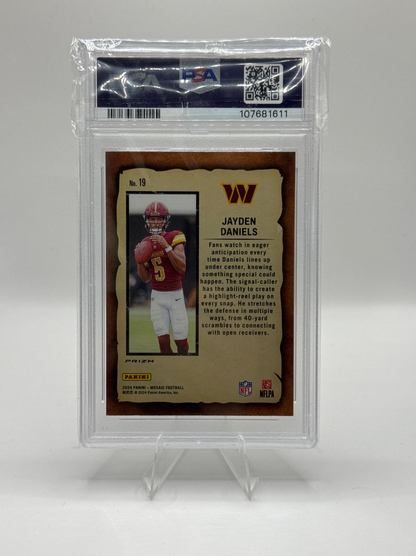 Jayden Daniels (Rookie) #19 Red Notoriety Color-Match PSA 8