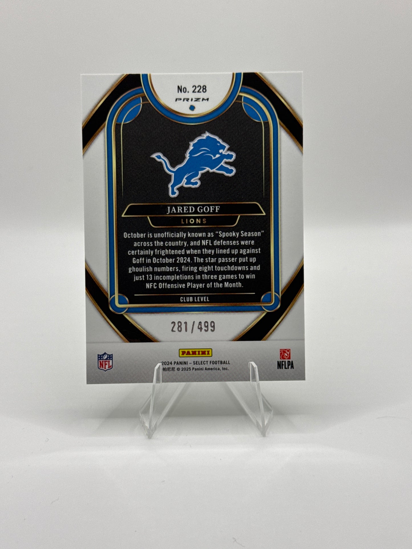 Jared Goff #228 Green Shock Prizm Club Level 281/499