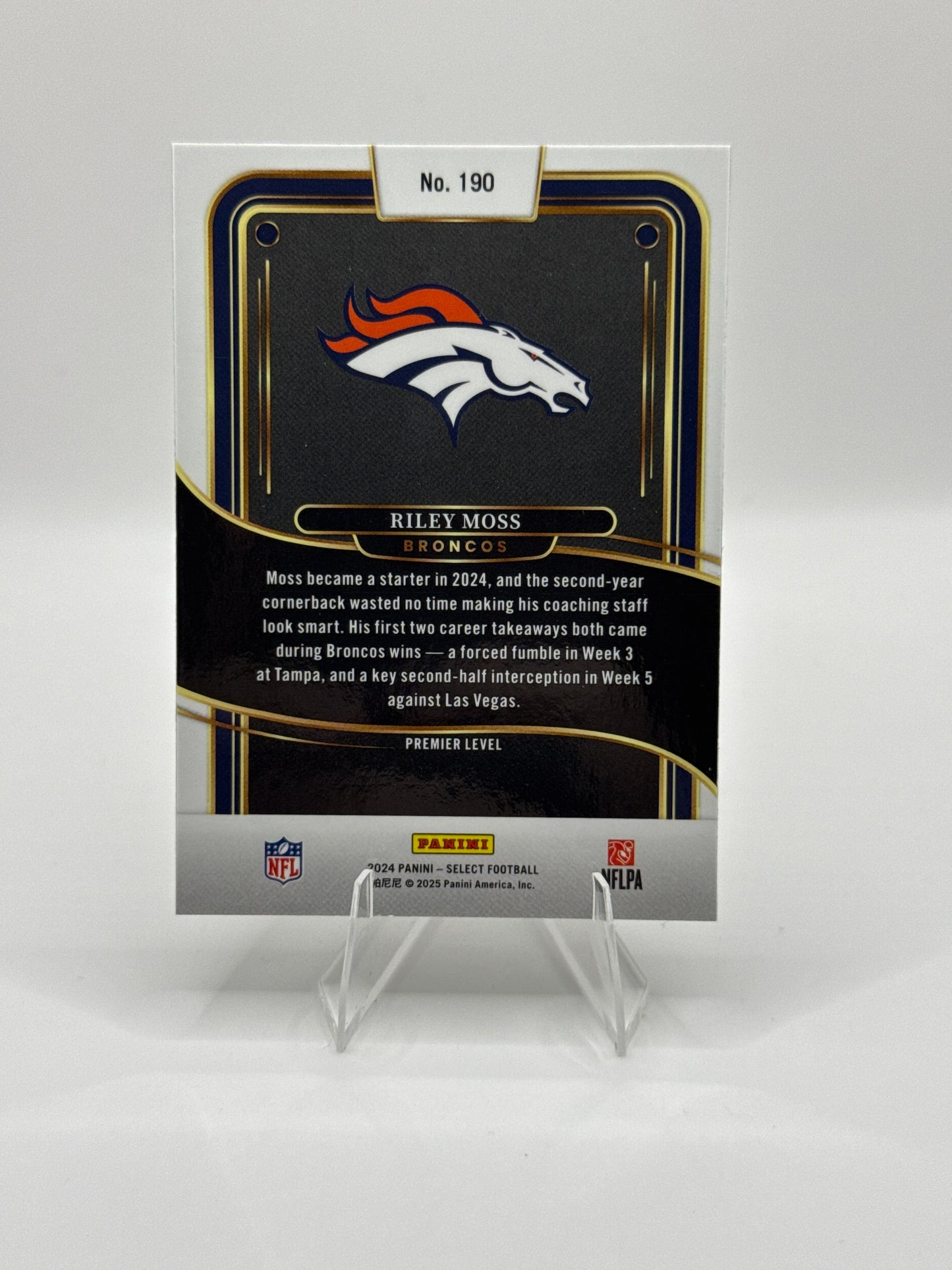 Riley Moss #190 Premier Level 2024 Panini - Select Football