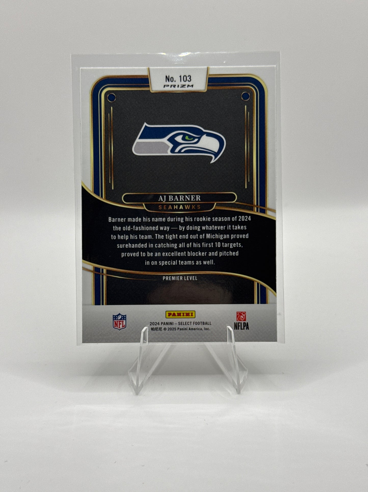 AJ Barner (Rookie) #103 Red Blue Prizm Shock Premier Level 2024 Panini - Select Football