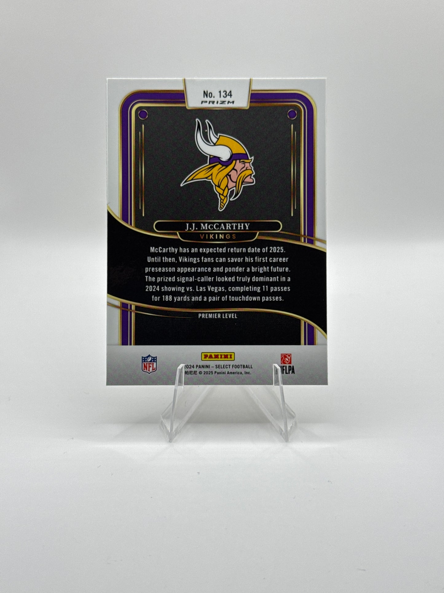 J.J. McCarthy (Rookie) #134 Red Black Prizm Shock Premier Level 2024 Panini - Select Football