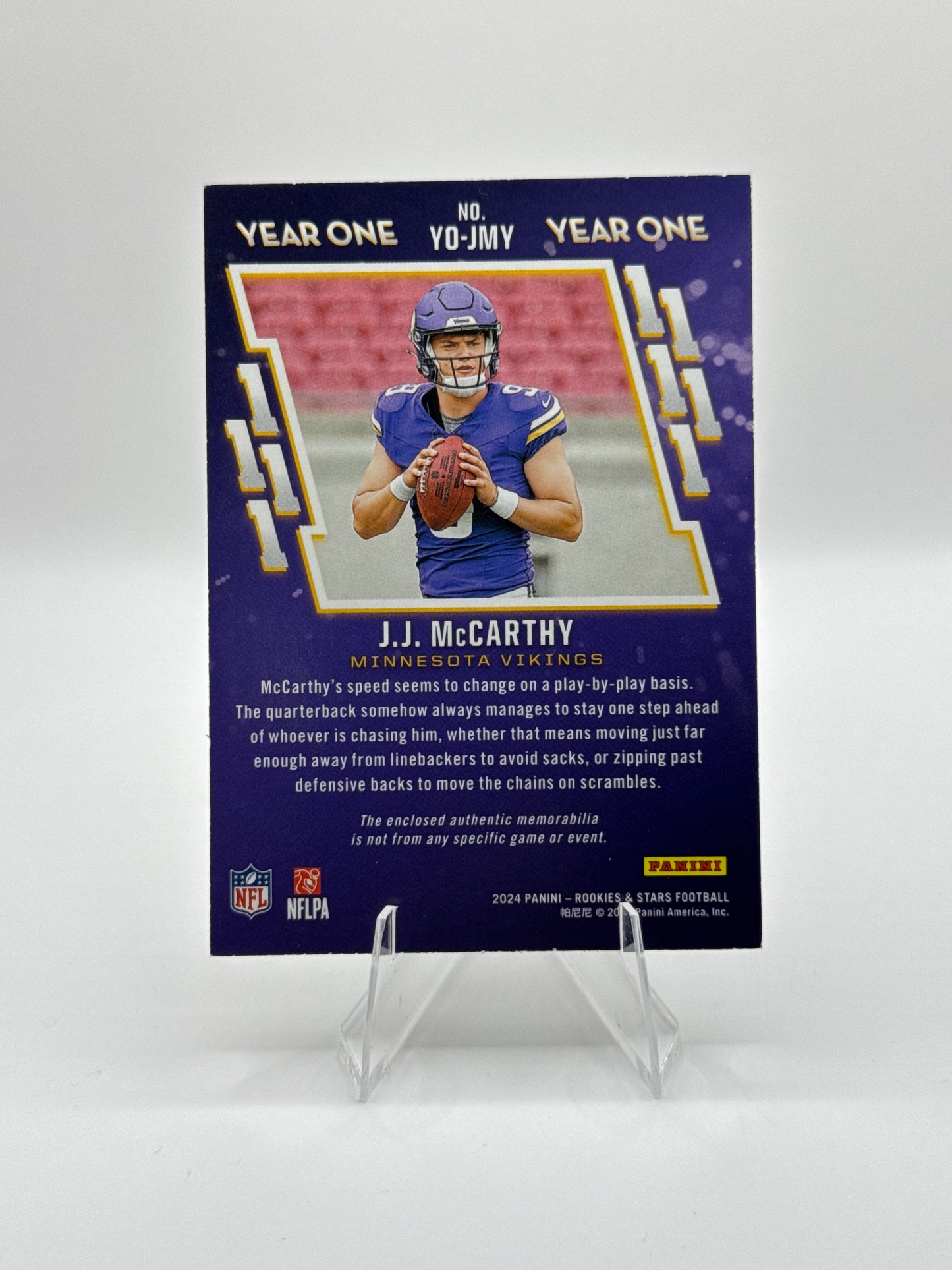 J.J. McCarthy (Rookie) #YO-JMY Year One Patch 2024 Panini - Rookies & Stars Football