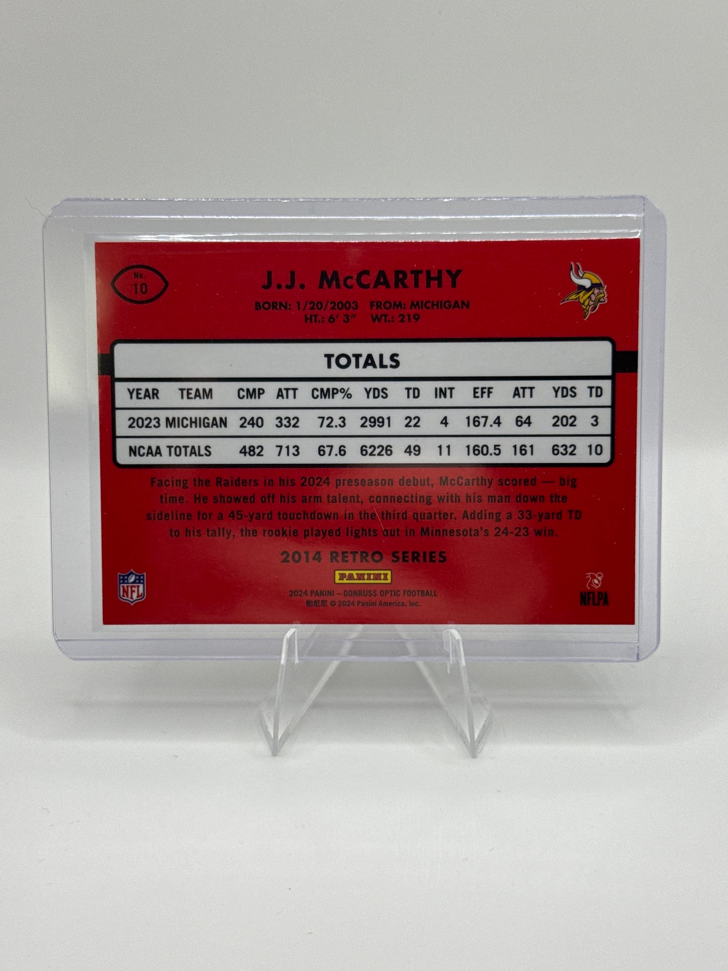 J.J. McCarthy (Rookie) #10 2014 Retro Series