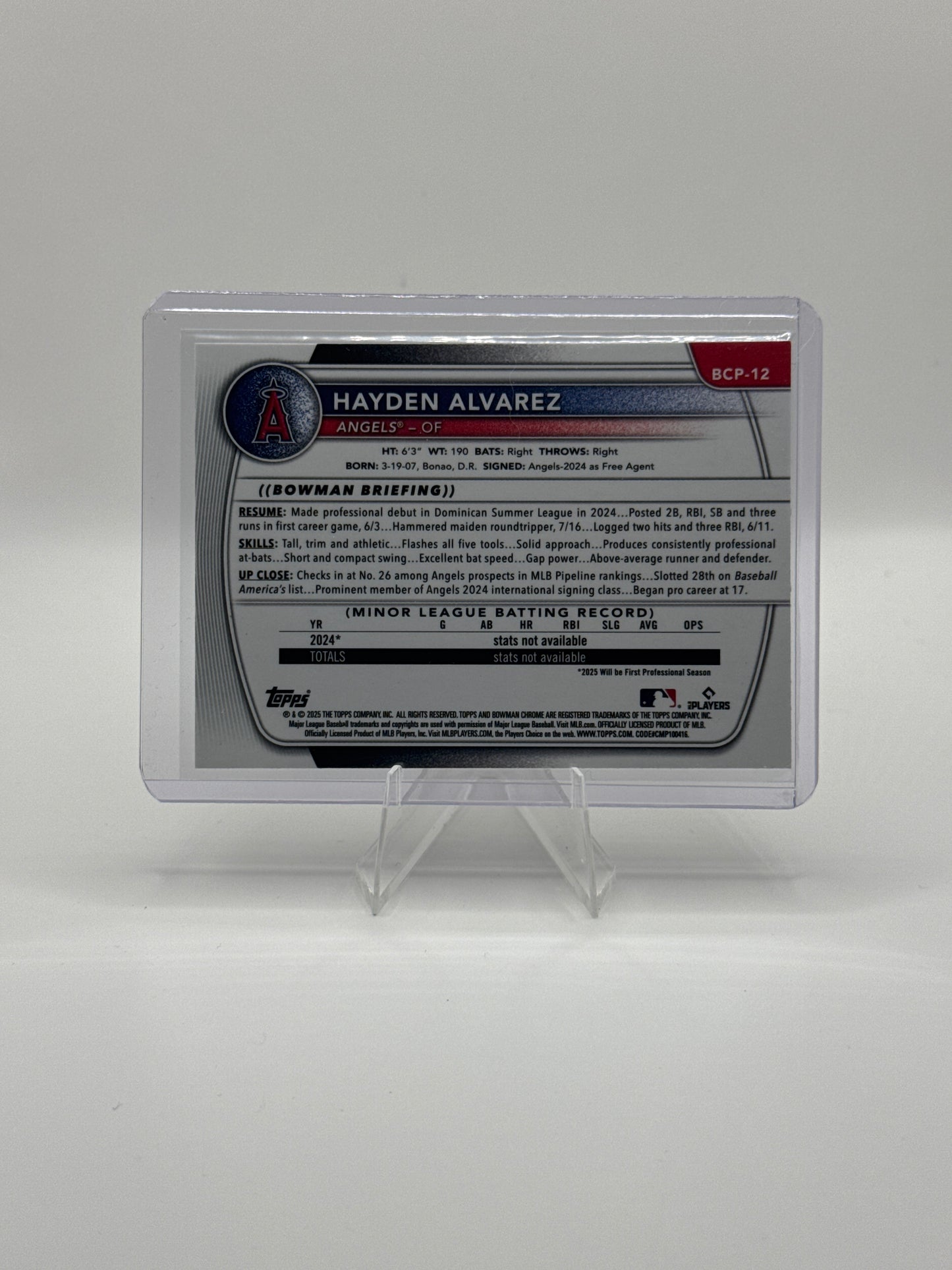 Hayden Alvarez #BCP-12 Chrome Prospects