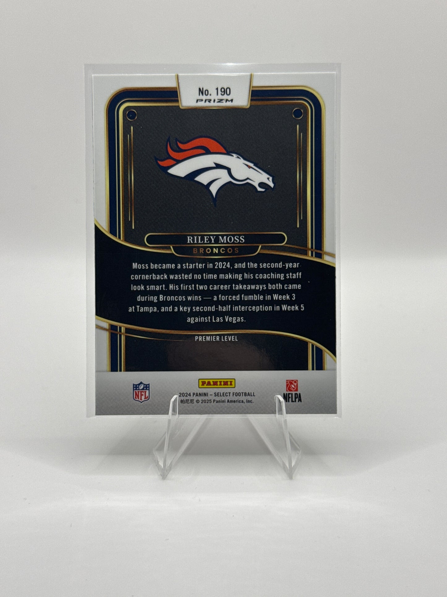 Riley Moss #190 Red Black Prizm Shock Premier Level