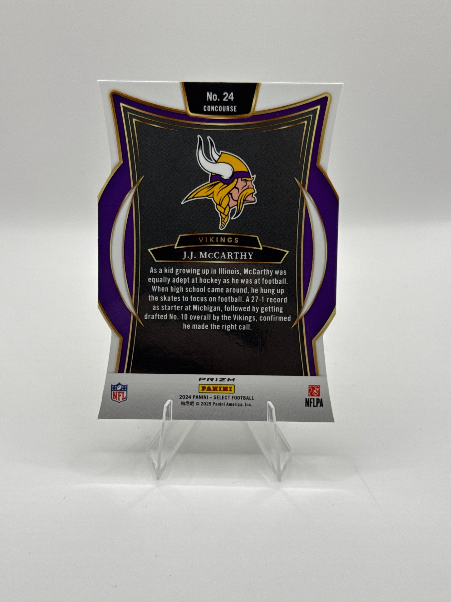 J.J. McCarthy (Rookie) #24 Silver Prizm Die-Cut Concourse Level 2024 Panini - Select Football