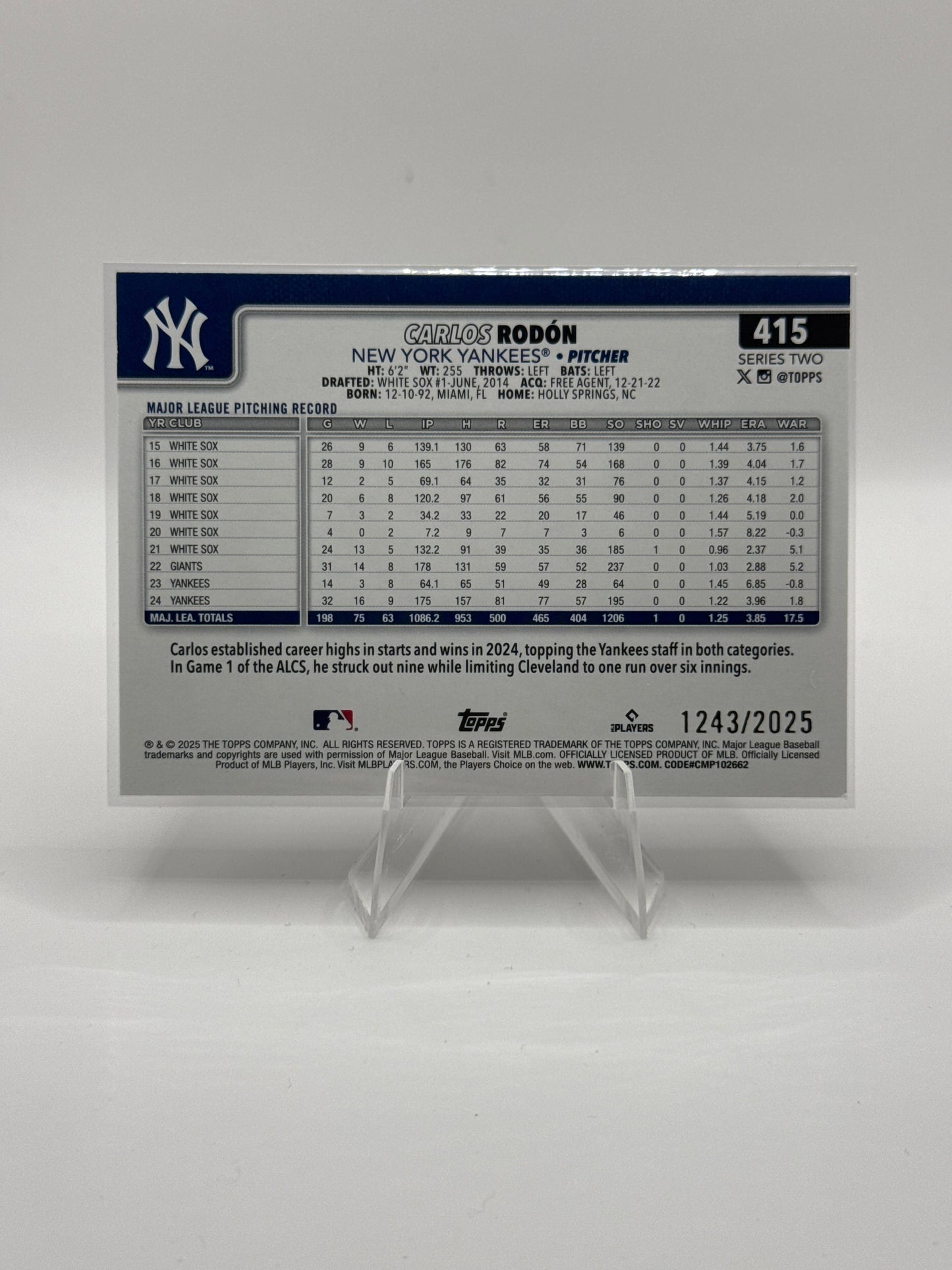 Carlos Rodon #415 Gold 1243/2025