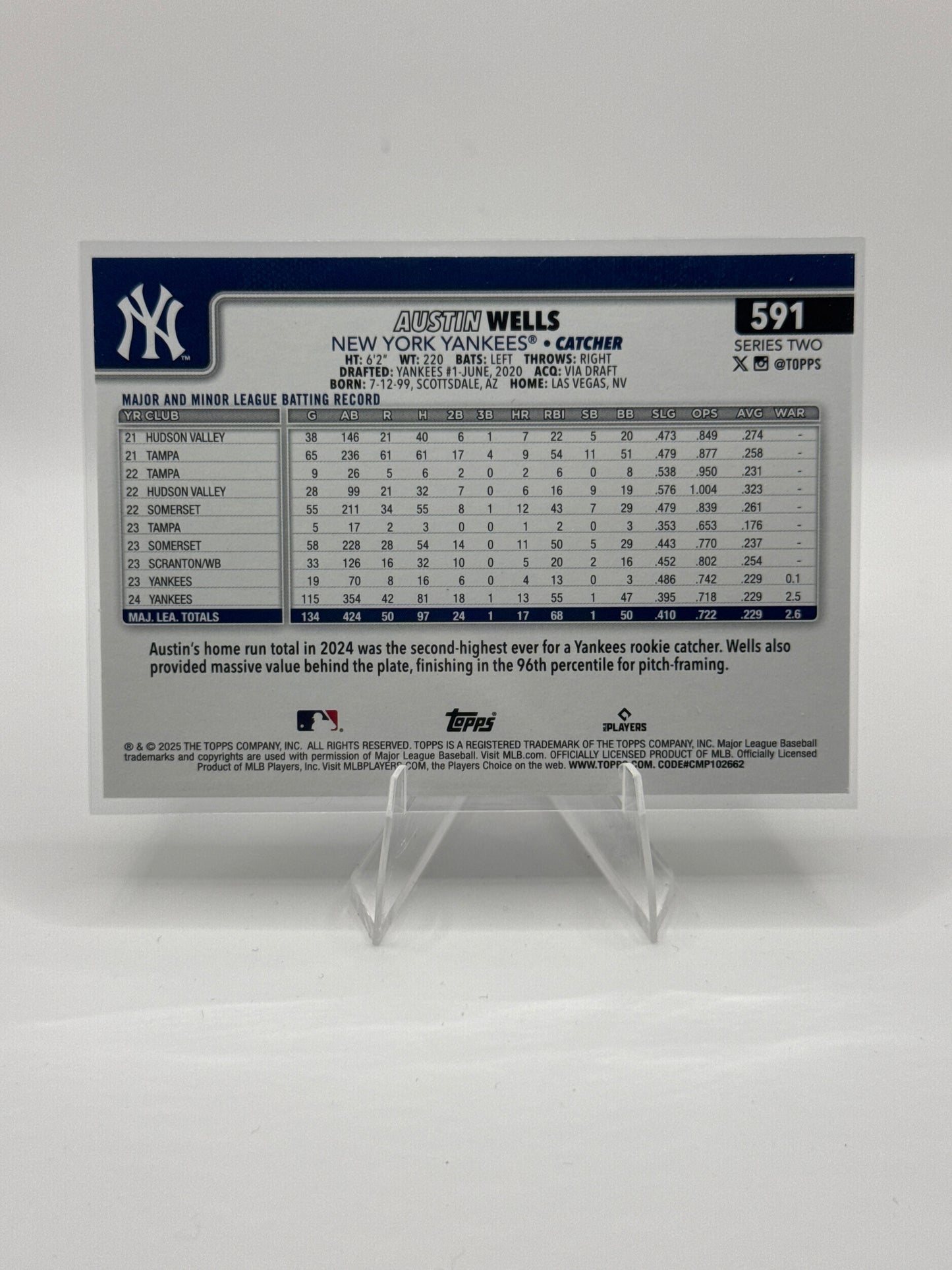 Austin Wells #591 Sandglitter 2025 Topps Series Two