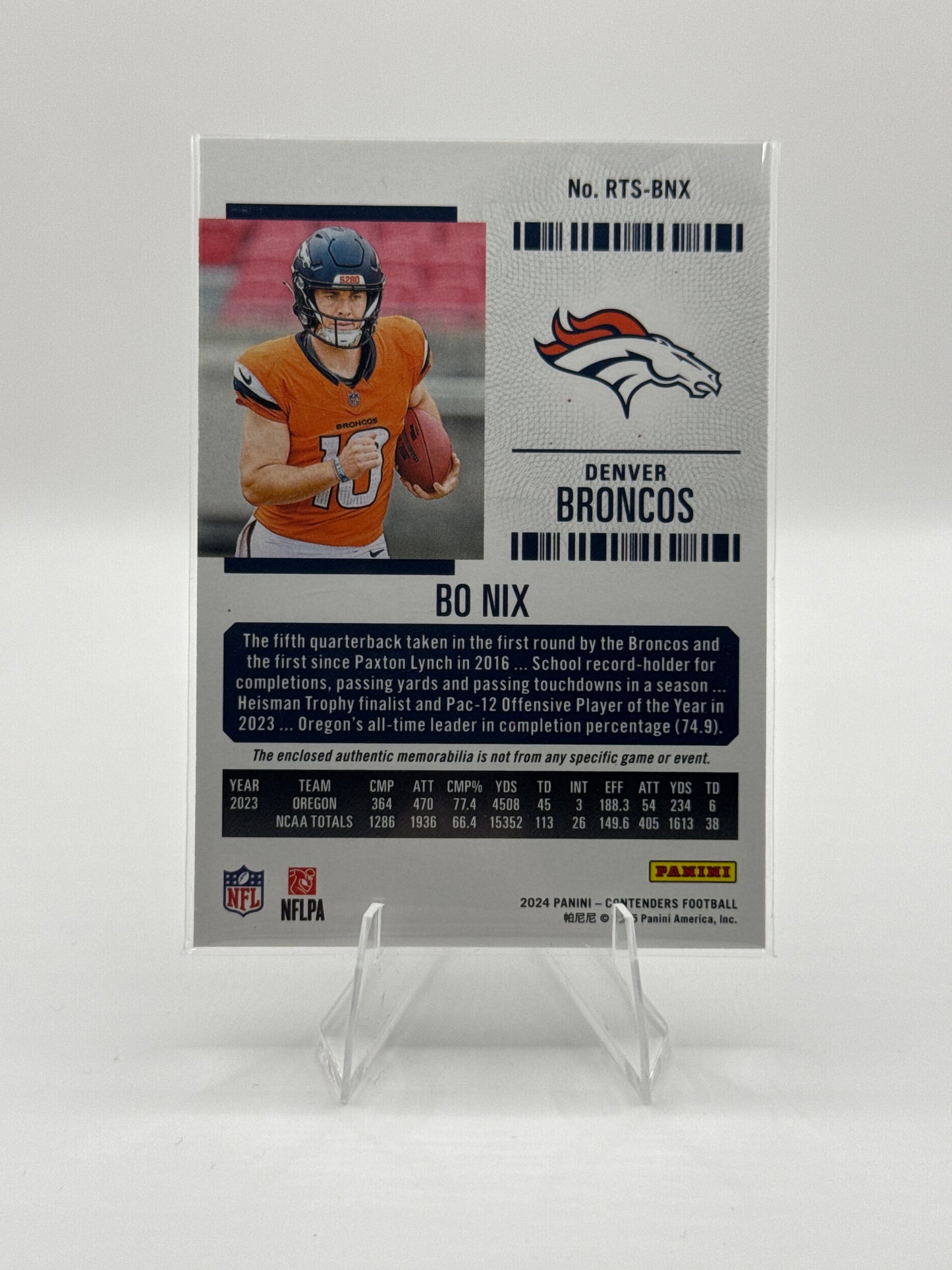 Bo Nix #RTS-BNX Rookie Ticket Patch *Red Dots on Back of Card*