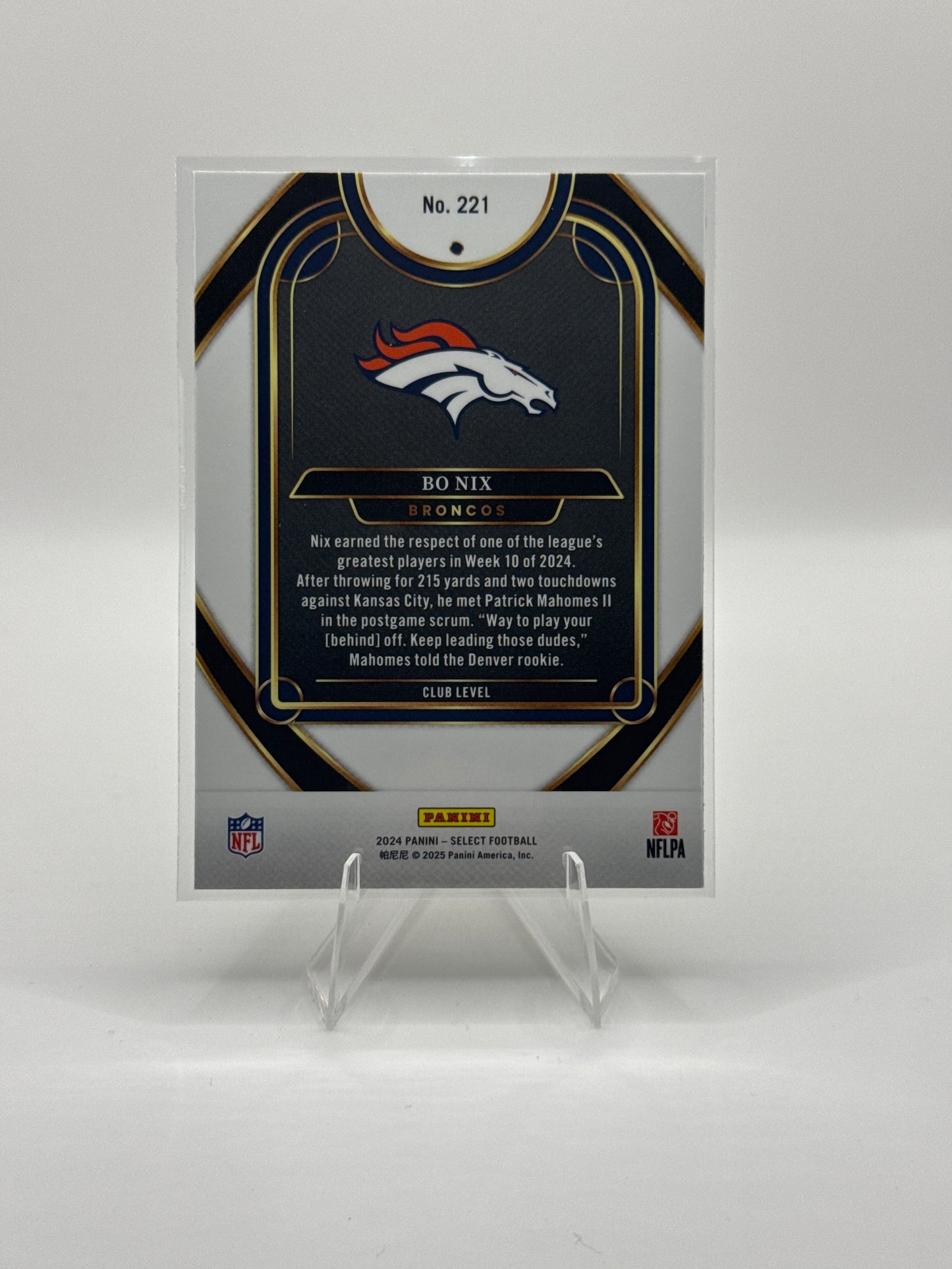 Bo Nix (Rookie) #221 Club Level 2024 Panini - Select Football