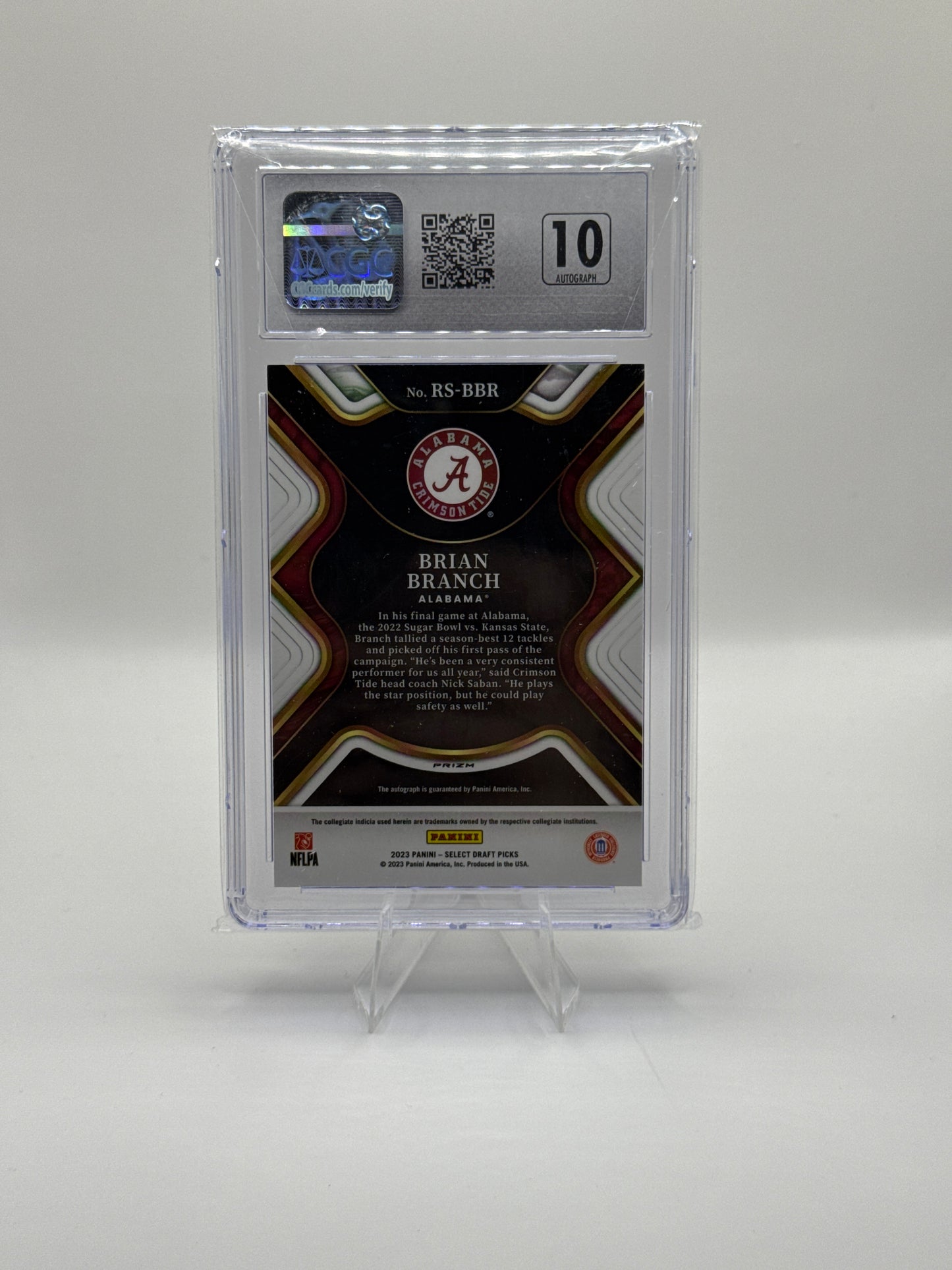 Brian Branch (Rookie) #RS-BBR Red 2023 Panini - Select Draft Picks CGC Gem Mint 10!