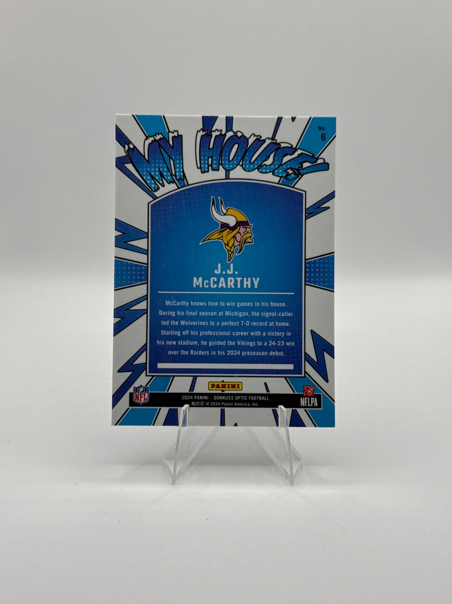 J.J. McCarthy (Rookie) #6 My House 2024 Panini - Donruss Optic Football