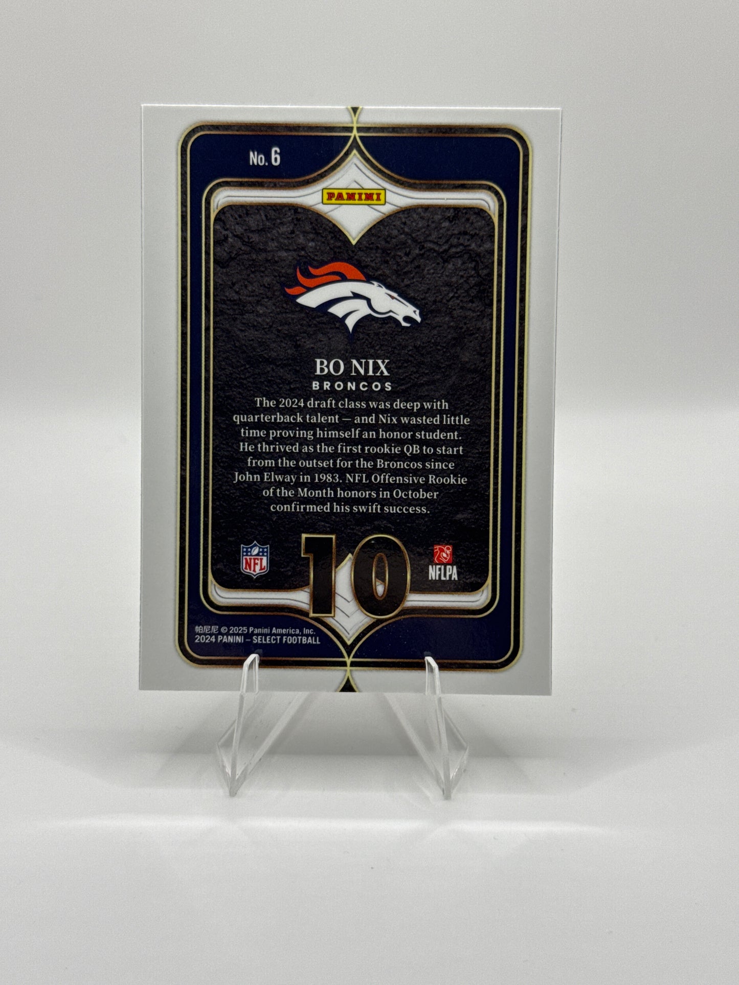 Bo Nix (Rookie) #6 Numbers 2024 Panini - Select Football