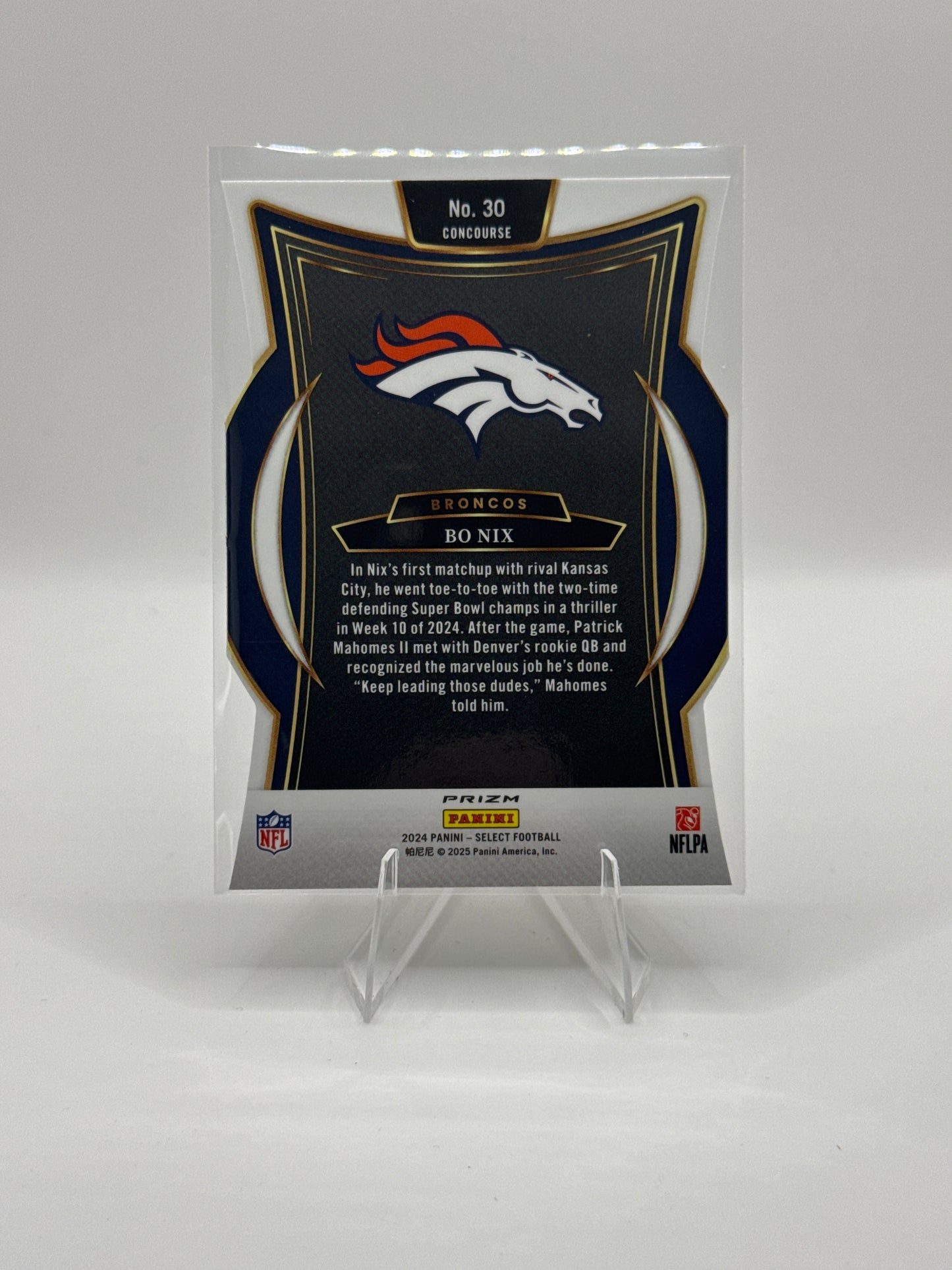 Bo Nix #30 Silver Prizm Die-Cut Concourse Level 2024 Panini - Select Football