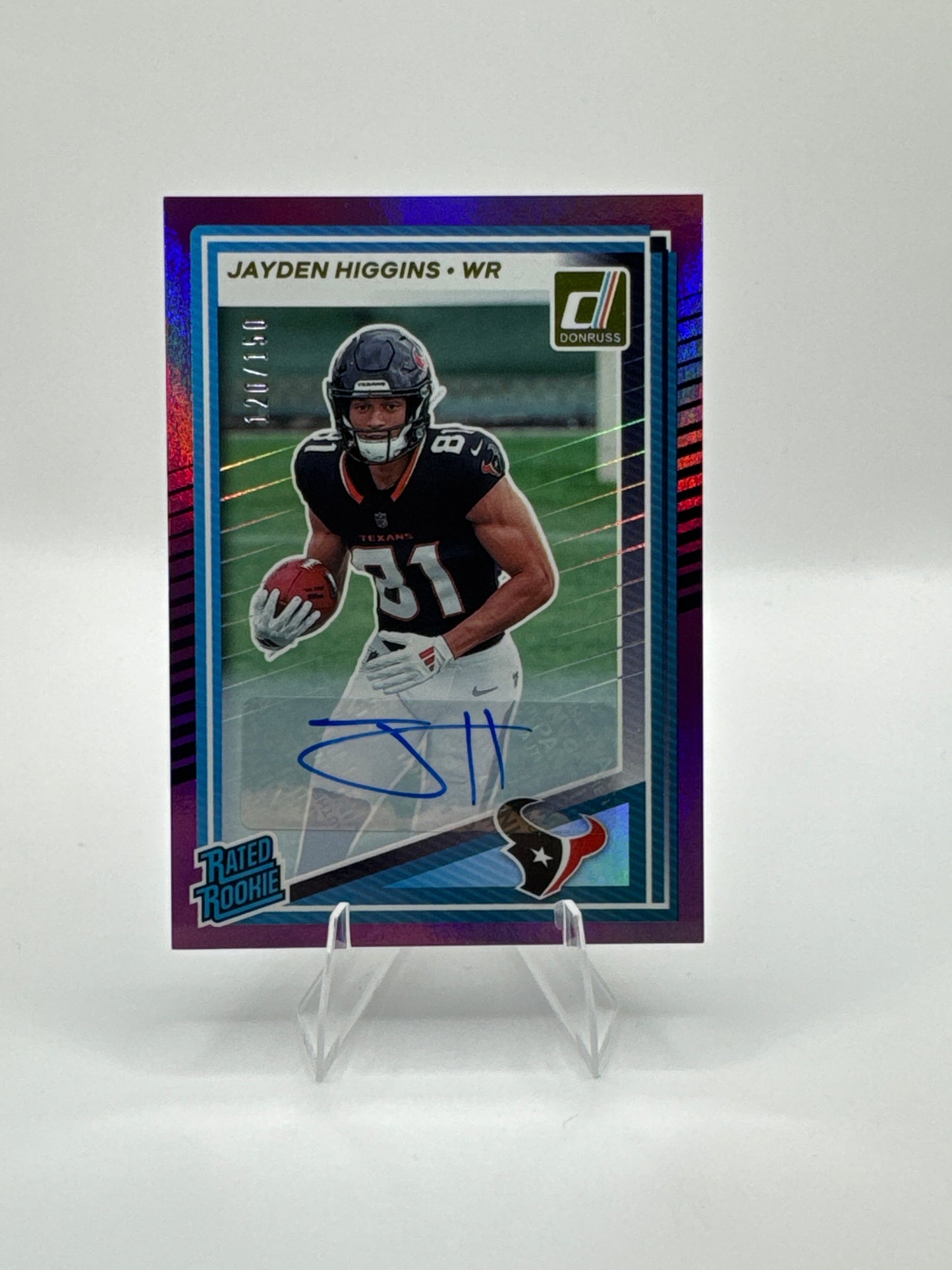 Jayden Higgins (Rookie) #334 Purple Autograph /150 2025 Panini - Donruss Football