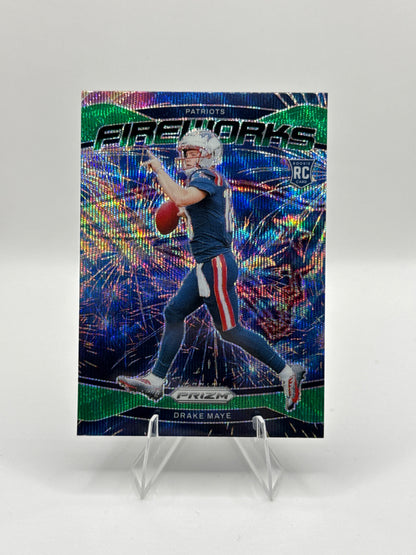 Drake Maye (Rookie) #22 Fireworks Green Wave 2024 Panini - Prizm Football