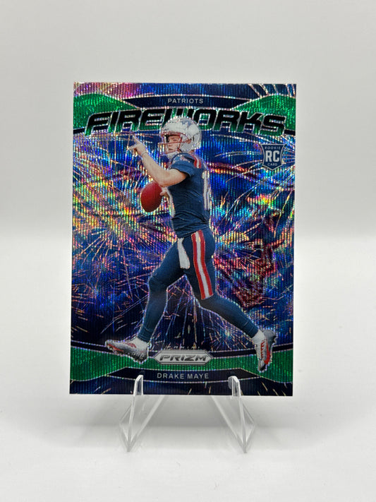 Drake Maye (Rookie) #22 Fireworks Green Wave 2024 Panini - Prizm Football