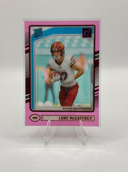 Luke McCaffrey Rated Rookie #80 Clearly Donruss Pink