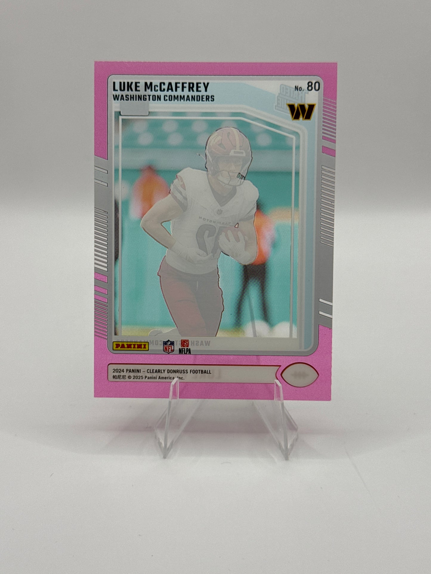 Luke McCaffrey Rated Rookie #80 Clearly Donruss Pink