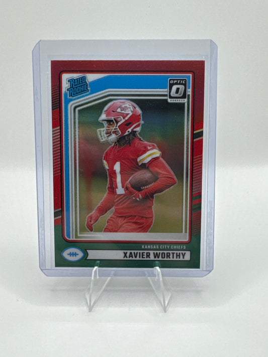 Xavier Worthy Rated Rookie #398 Red Green Holo