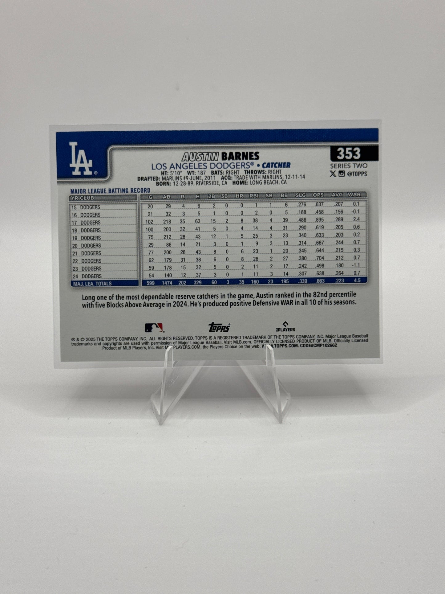 Austin Barnes #353 Pink Diamante 2025 Topps Series Two