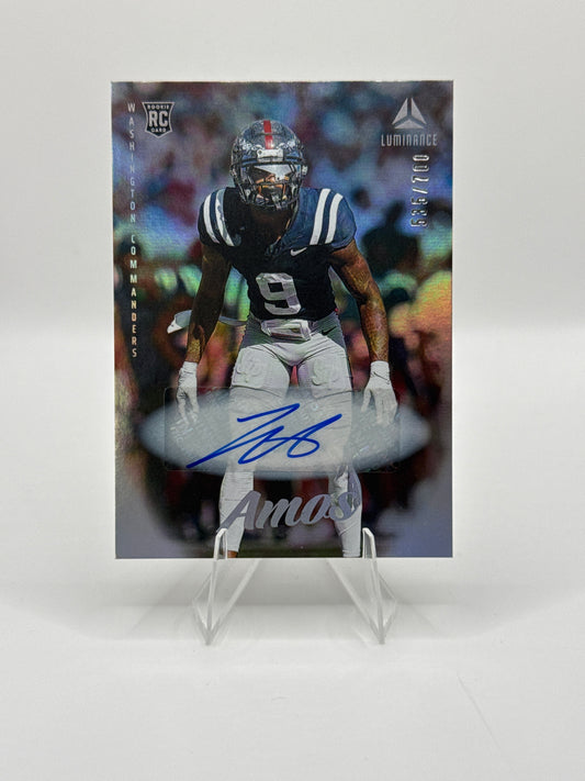 Trey Amos (Rookie) #163 Silver Auto 535/700 2025 Panini - Luminance Football