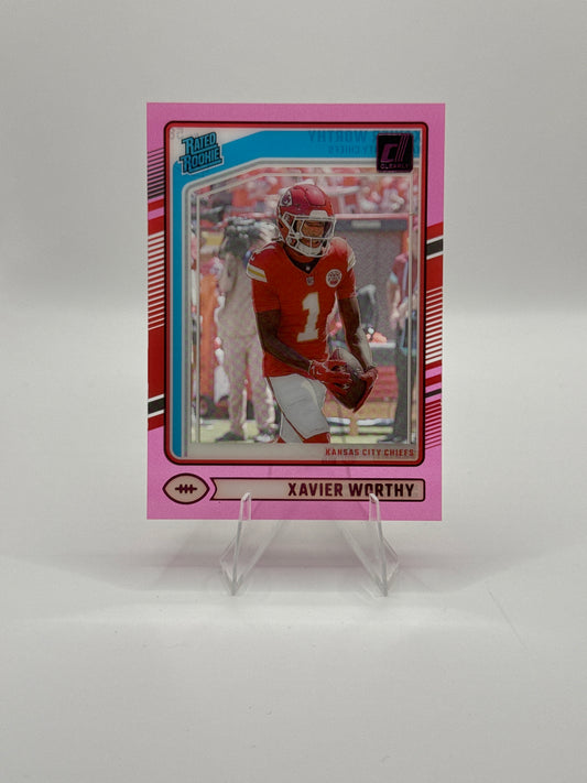 Xavier Worthy Rated Rookie #58 Pink Donruss Clearly Football