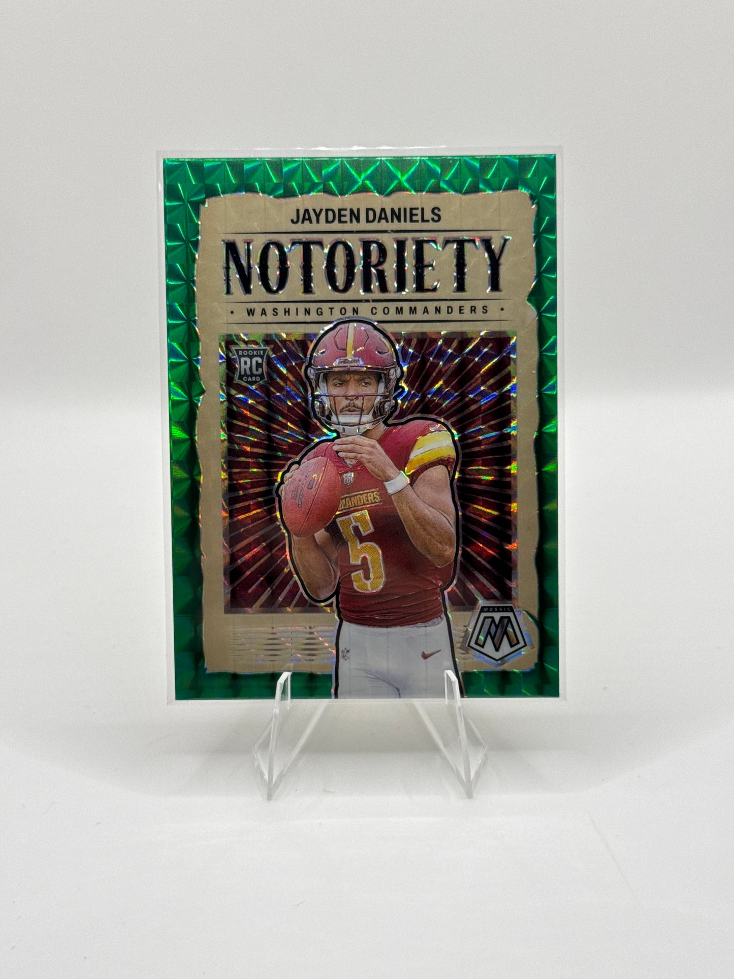 Jayden Daniels (Rookie) #19 Notoriety Green Mosaic Prizm 2024 Panini - Mosaic Football