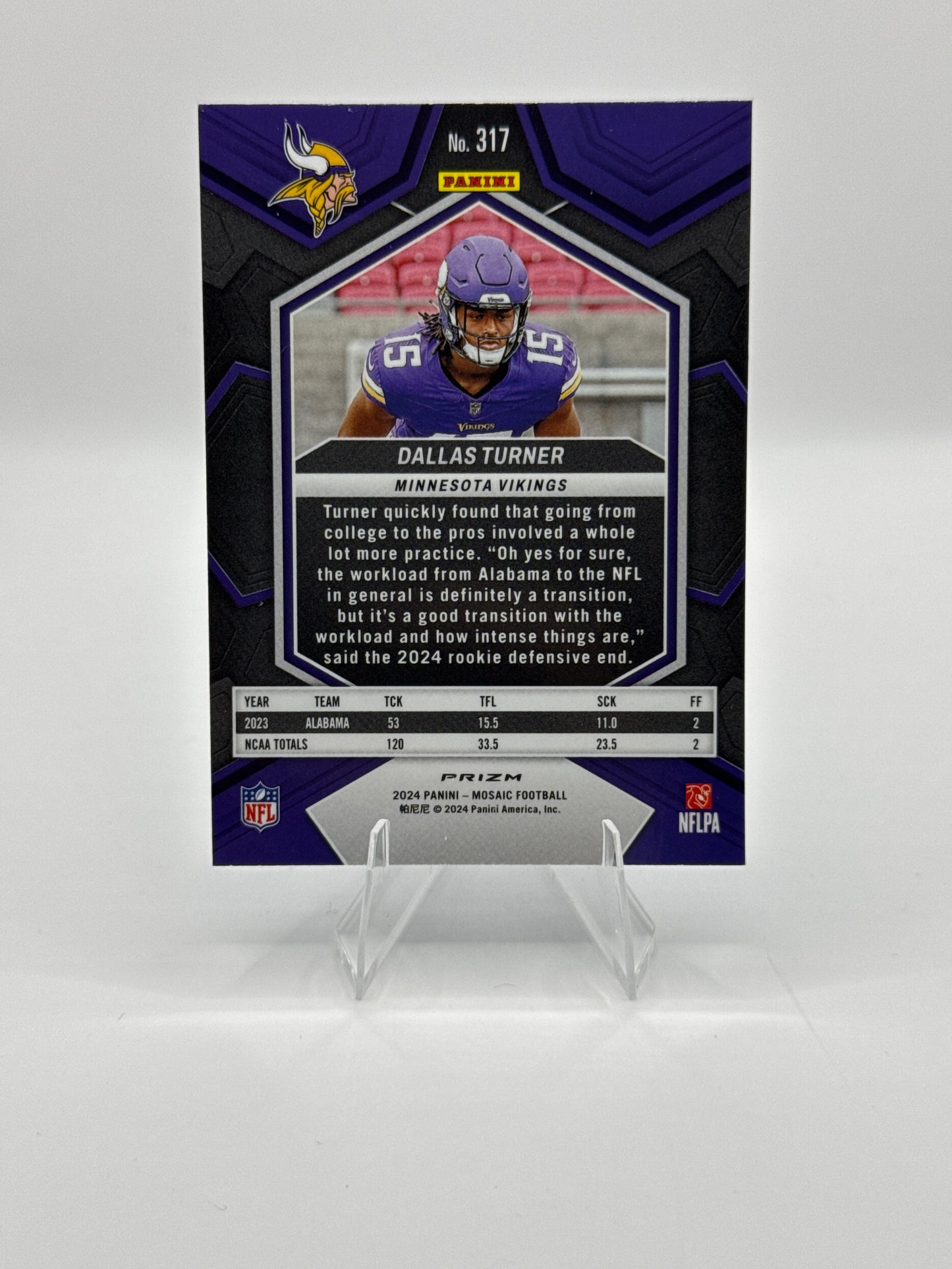 Dallas Turner (Rookie) #317 Blue Reactive 2024 Panini - Mosaic Football