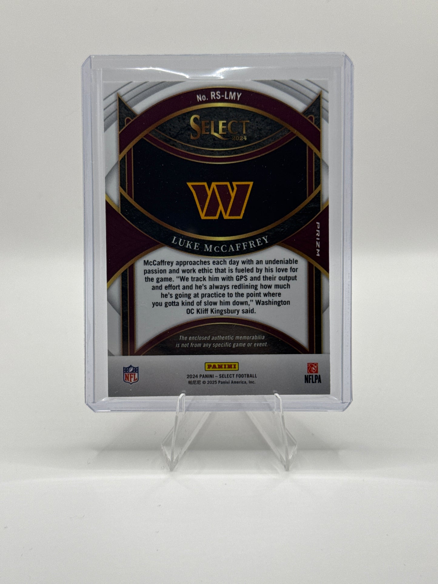 Luke McCaffrey (Rookie) #RS-LMY Red Prizm Rookie Swatches