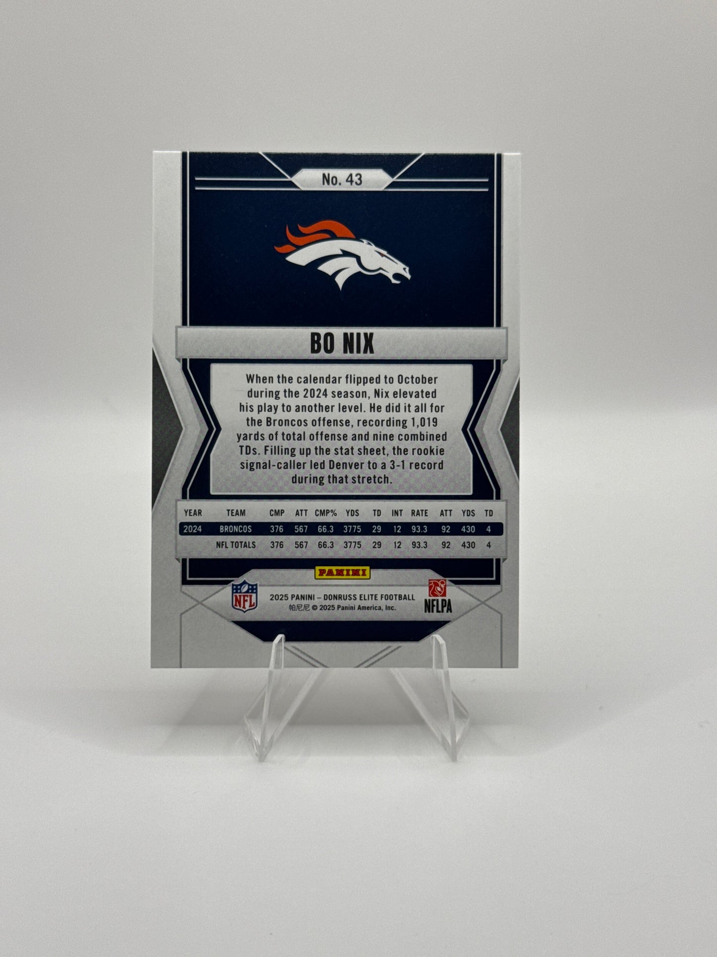 Bo Nix #43 2025 Panini - Donruss Elite Football