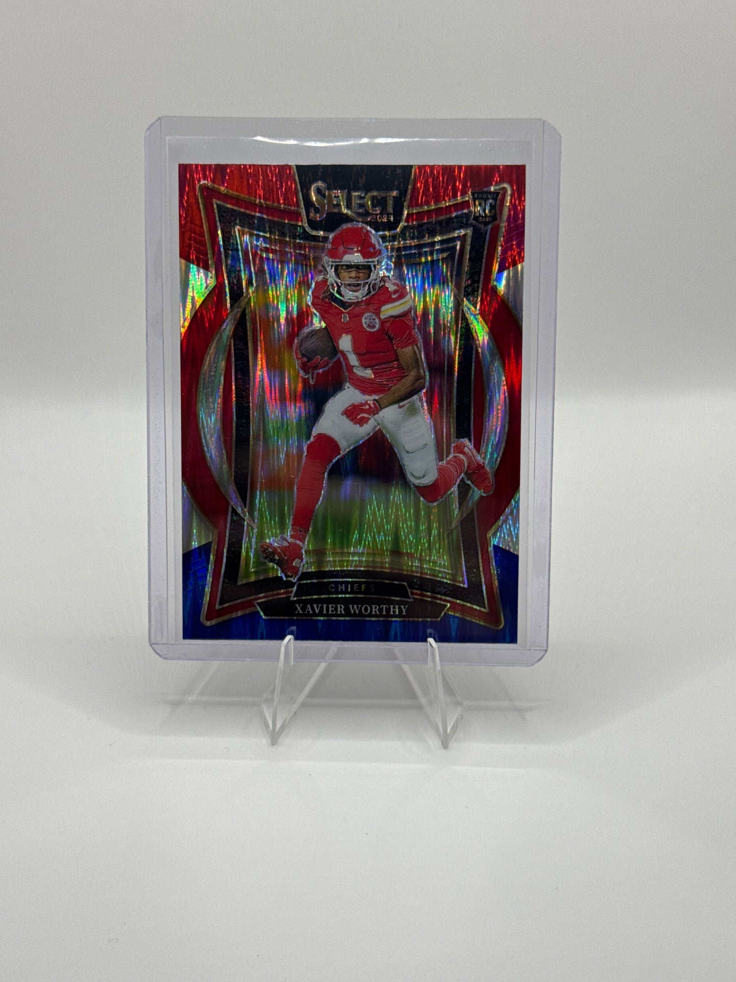 Xavier Worthy (Rookie) #32 Red Blue Prizm Shock Concourse Level 2024 Panini - Select Football