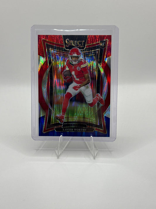 Xavier Worthy (Rookie) #32 Red Blue Prizm Shock Concourse Level 2024 Panini - Select Football