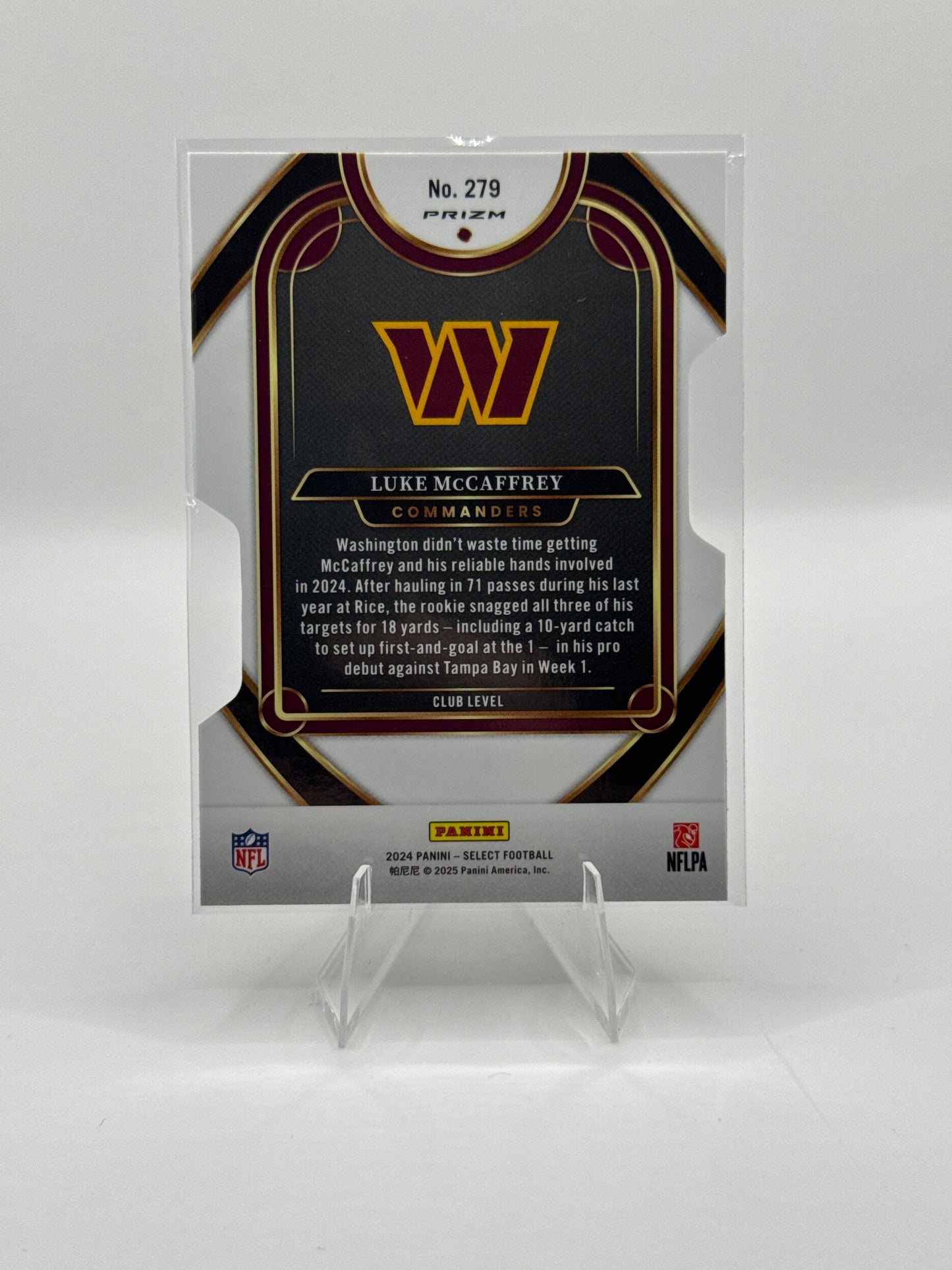 Luke McCaffrey (Rookie) #279 Silver Prizm Die-Cut Club Level