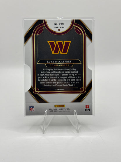 Luke McCaffrey (Rookie) #279 Silver Prizm Die-Cut Club Level