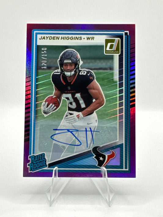 Jayden Higgins Rated Rookie #334 Purple Autograph 120/150 2025 Panini - Donruss Football