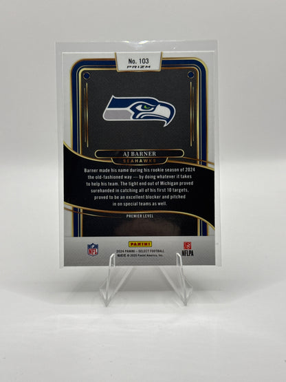 AJ Barner (Rookie) #103 Red Blue Prizm Shock Premier Level 2024 Panini - Select Football