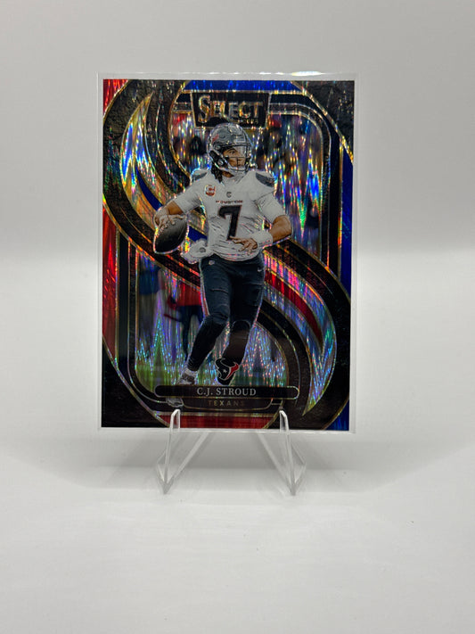 C.J. Stroud #128 Red Blue Prizm Shock Premier Level 2024 Panini - Select Football