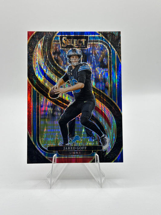 Jared Goff #123 Red Blue Prizm Shock Premier Level 2024 Panini - Select Football