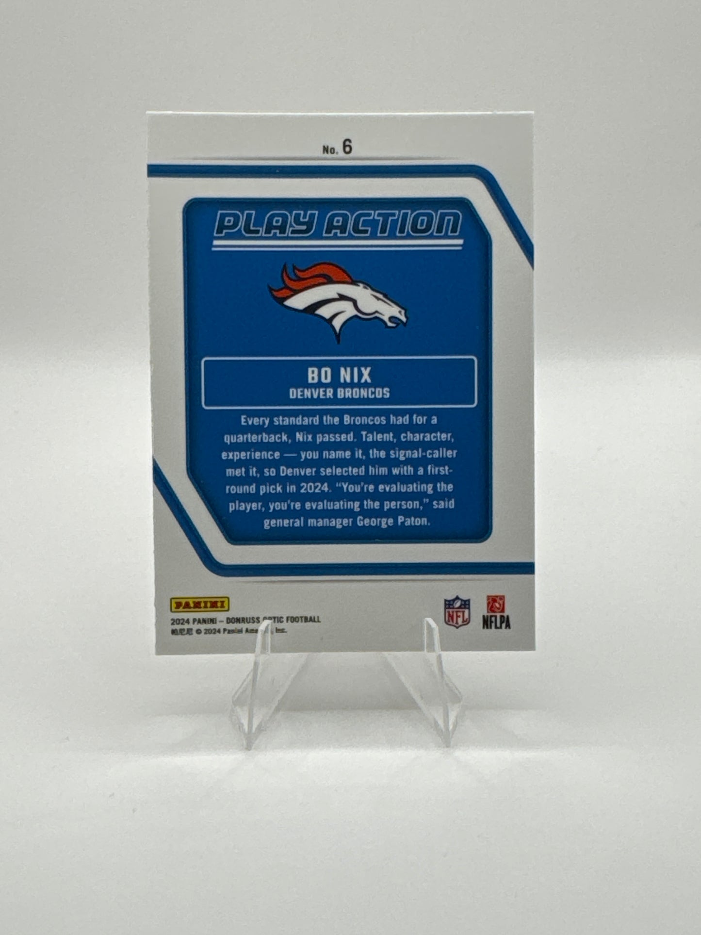 Bo Nix (Rookie) #6 Play Action 2024 Panini - Donruss Optic Football