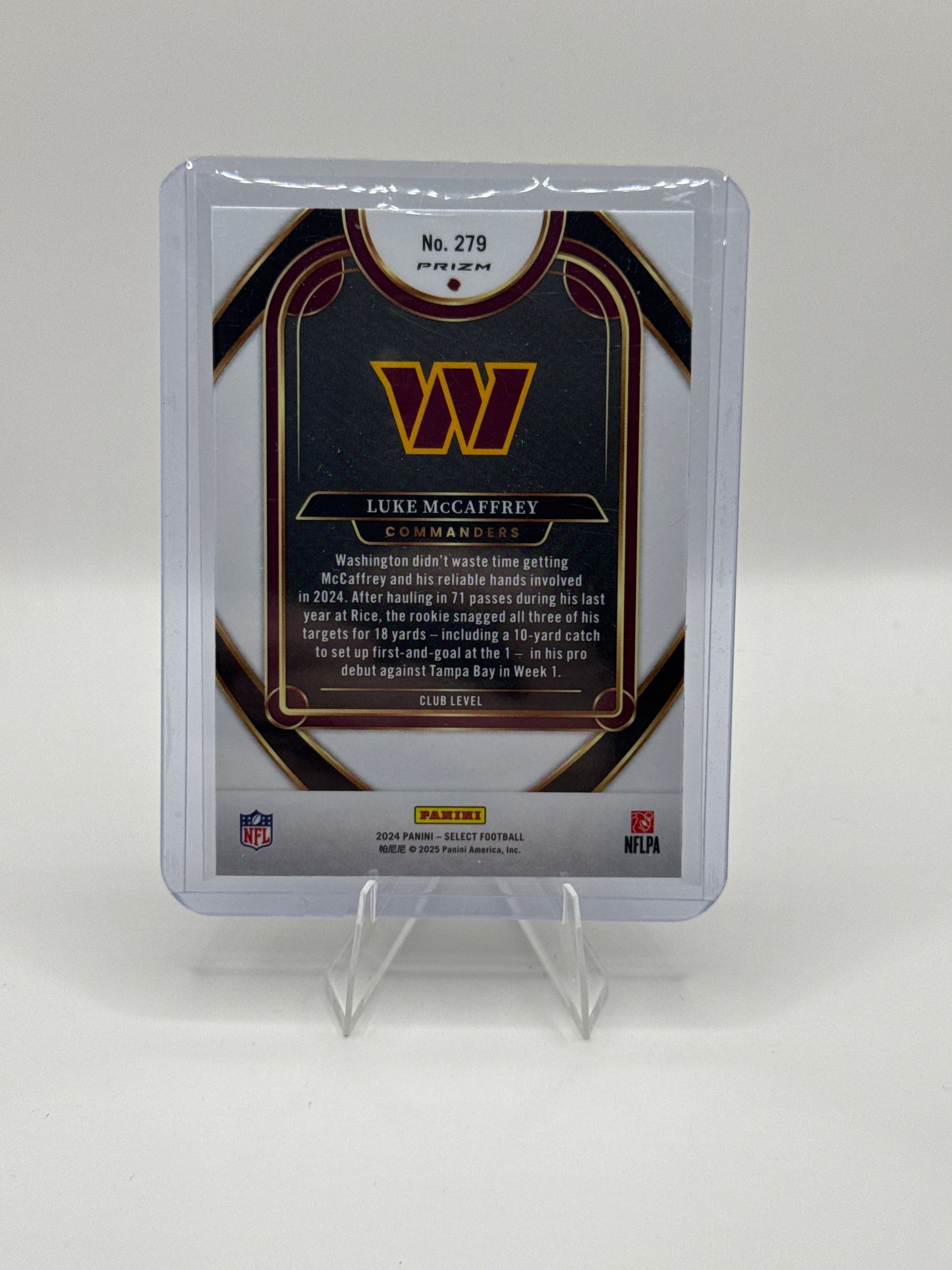 Luke McCaffrey #279 Club Level Red Blue Prizm Shock