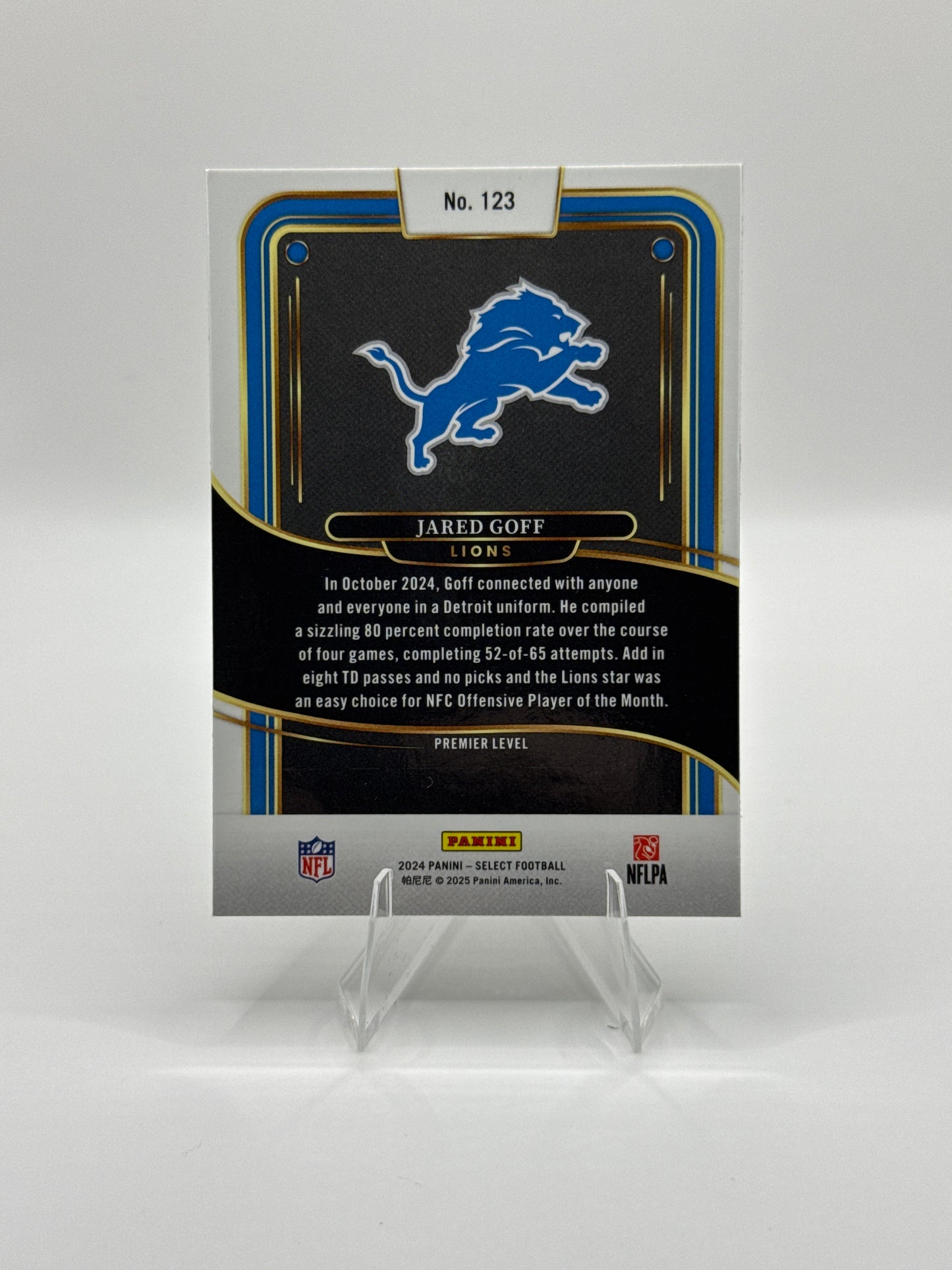 Jared Goff #123 Premier Level 2024 Panini - Select Football