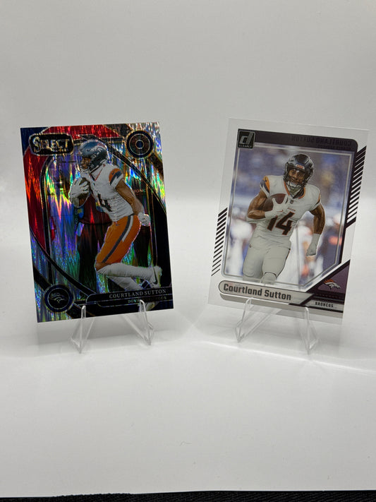 Courtland Sutton #240 Red Black Prizm Shock and #18 Clearly