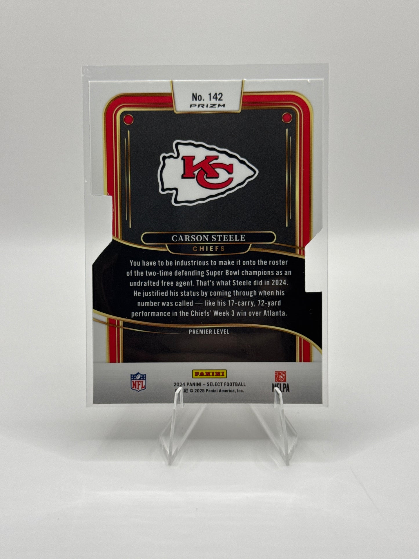 Carson Steele (Rookie) #142 Silver Prizm Die-Cut Premier Level