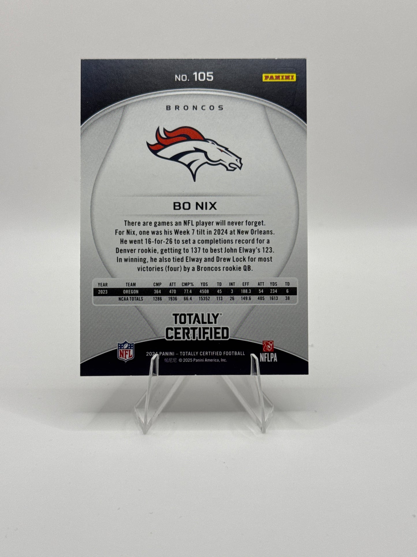 Bo Nix (Rookie) #105 Mirror Totally Certified